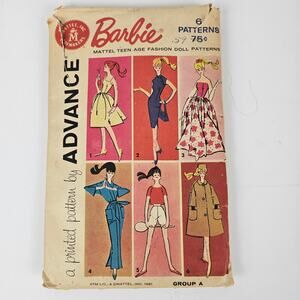 VTG 1961 Advance Mattel Barbie doll patterns cut How to Barbie Sewing book